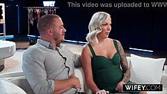 Blonde hotwife Candice grips hubby's hand yet devours massive BBC intensely