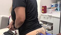 Injection in the spa for blonde client with tattoo on her butt session 2