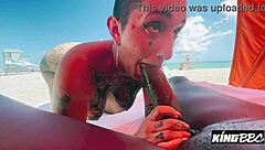 descriptive pornstar gia lovely gives ball licking blowjob to big black cock on public beach