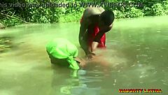 Ebony african wife fucks her pastor during water baptism in close up creampie doggystyle with monster big cock