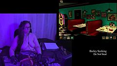 Brunette bbw with big natural tits strips naked in remastered play through part 3