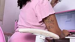 Curvy Ebony Babe Farting and Eating in Homemade Solo Fetish Display