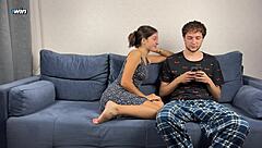 Brunette Babe Sucks Handjobs Dick Swallows Cum