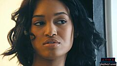 Amazing ebony teen 18+ noel monique strips to show petite shaved body