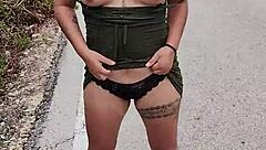 horny mexican prostitute showing ass and natural tits on public road in latina style