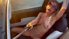 Monika fox strips naked and drives around the city in a car