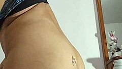 exhibitionist flashes while trying on lycra panties and masturbating for fan