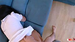 hey stepmom gets stuck on couch so stepson fucks her and cums in ass