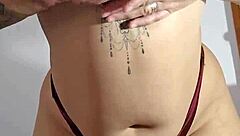 exhibitionist flashes while trying on lycra panties and masturbating for fan