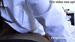 Putalocura - la estudiante tetona Quetzal tragándose toda la lefa del padre Damián in interracial bedroom roleplay.
