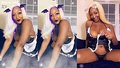 Ebony Maid Cleans House In Thong