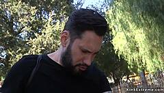 Why Does This Gangster Choke and Gag Brunette Employee in Rough Outdoor BDSM Submission?