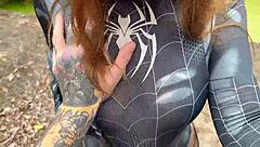 alt girl in spider-man suit gets fucked hard in abandoned building forest