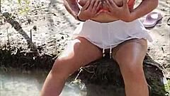 Mexican Amateur Prostitute Flashing Natural Tits And Pussy In Public River Without Fear