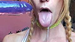 Vanessa hastings surprises with messy deepthroat on dildo involving spit and choking for fetish fun