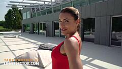 Conversational-emoji title: Brunette swim babe Kitana Lure wants that hard cock pounding her wet pussy outdoors now! 💦🍆