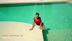 Conversational-emoji title: Brunette swim babe Kitana Lure wants that hard cock pounding her wet pussy outdoors now! 💦🍆