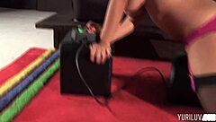 yurizan beltran rides sybian machine till cum in lingerie close up