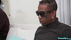 Cute brunette Hazel Moore slurps big black cocks gangbang