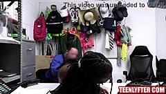 ebony teen shoplifter caught in hardcore police threesome fingering orgy