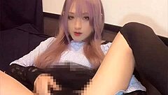 pink-haired ladyboy vibes her tight ass in solo frenzy