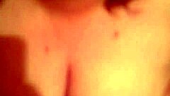 chubby wife kneels naked for hot cum on big tits tub