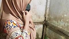 Housewife masturbates hairy pussy in bathroom solo