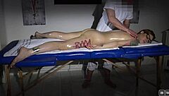 Foxy redhead orgasms wildly on desk massage