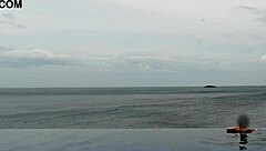 skinny japanese college girl's infinity pool tease