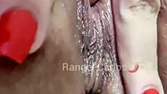 Tanned Brazilian Brunette's Juicy Pierced Pussy Fingers to Gushing Orgasm Close-Up