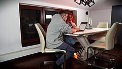 She skips her routine to stroke my throbbing cock with expert handjob moans and deepthroat passion leading to facial cumshot