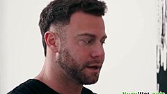 Big Ass Brunette Masseuse Slathers Nuru Gel on Huge Tits