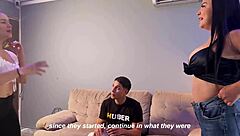 Screaming latina housewife joins bisexual couple for curvy threesome sex