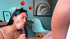 big booty brunette model nysdel blows and fucks cameraman in halloween couple action