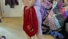 Curvy BBW brunette strips lingerie teases huge natural tits dancing