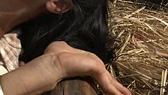 Farm girl anal cowgirl rides huge cock outdoor