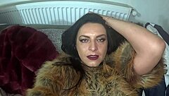 curvy milf mommy plays with fur jacket new dildo sex toy slap tight pussy