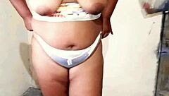 Wife with big ass tries neighbor's thong panties on camera