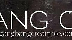 Smokin brunette babe gangbanged cowgirl creampie covered