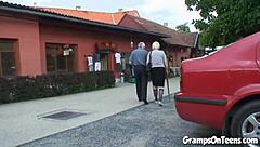 Petite Teen Takes Old Man's Cock in Forest Threesome Doggystyle