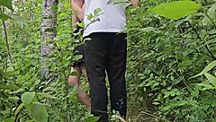 Brunette student quickie fuck in forest dress up