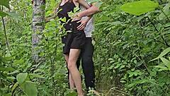 Brunette student quickie fuck in forest dress up