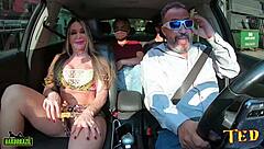 Cleo Cadillac flashes big ass tits during wild Brazilian street ride