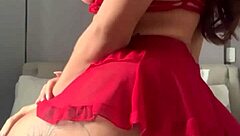 solo crossdresser in fishnets strokes cock on video call