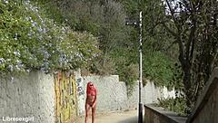 stripping bold in barcelona streets flashing shaved pussy