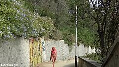 stripping bold in barcelona streets flashing shaved pussy