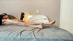 intense solo masturbation stroking huge vibrating toy on small waist