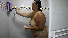 colombian bbw with huge tits squirts in shower bent over doggystyle