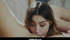 lesbian blonde craves brunette's ass worship and muff diving outdoors