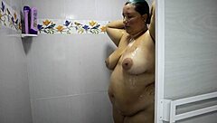 colombian bbw with huge tits squirts in shower bent over doggystyle